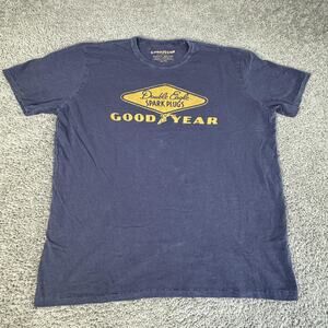 Goodyear Shirt Mens XL Blue Double Eagle Spark Plugs Graphic Tee Tagless Cotton